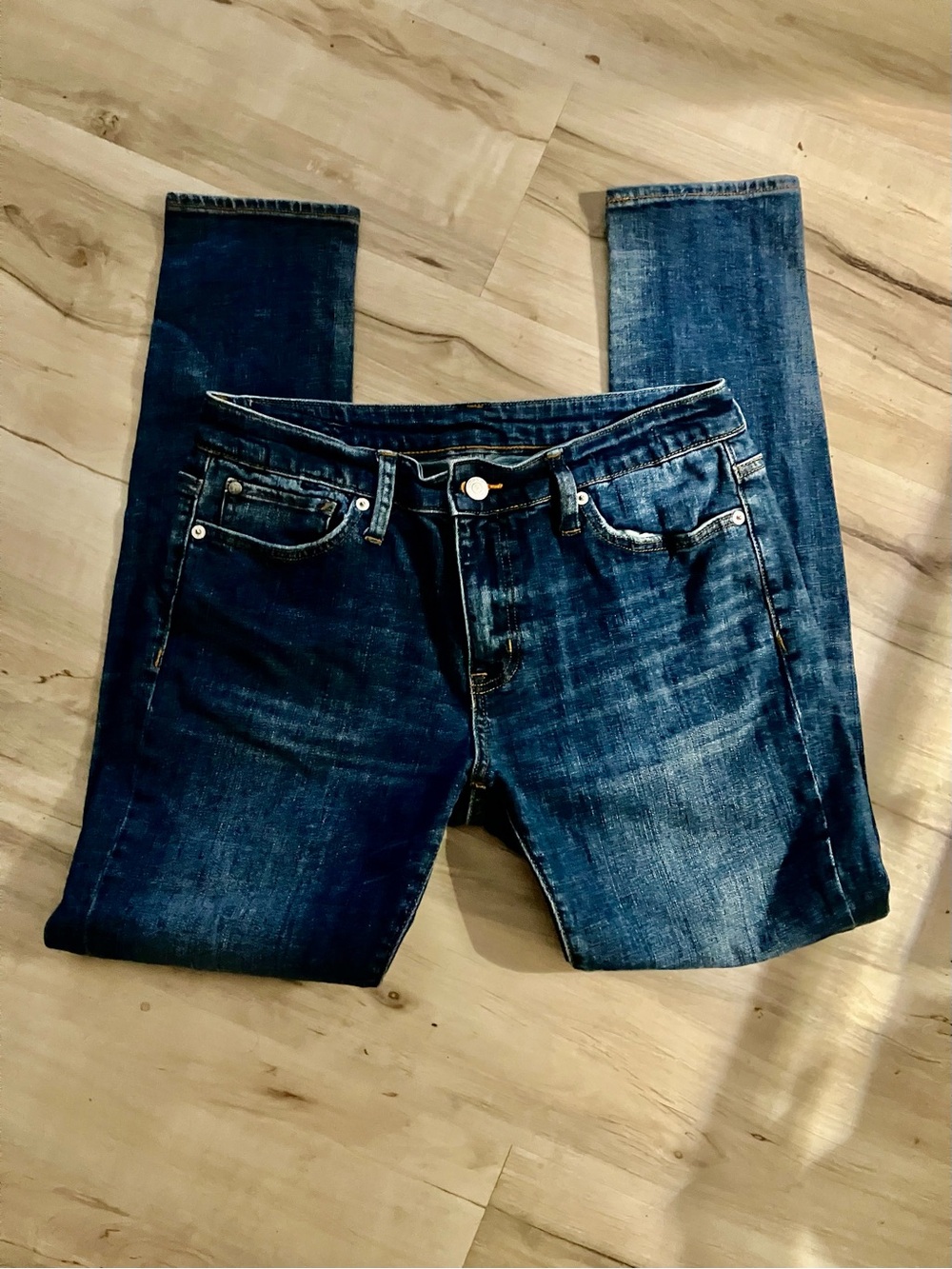 Denim & Supply Ralph Lauren Blue Distressed Leather Patch Jeans 31/30